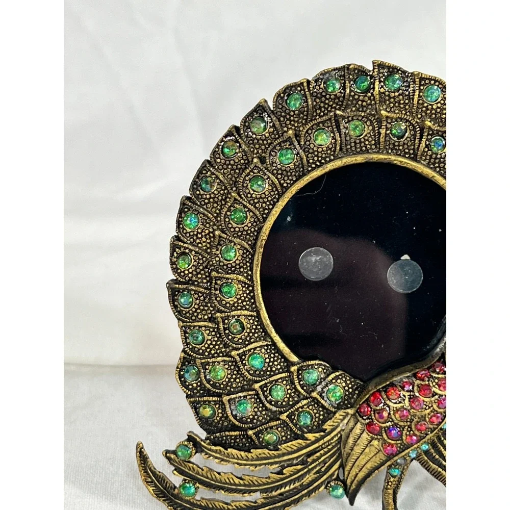 Pier 1 Imports Peacock Picture Frame‎ Rhinestones Cast Metal Desk Frame Bird